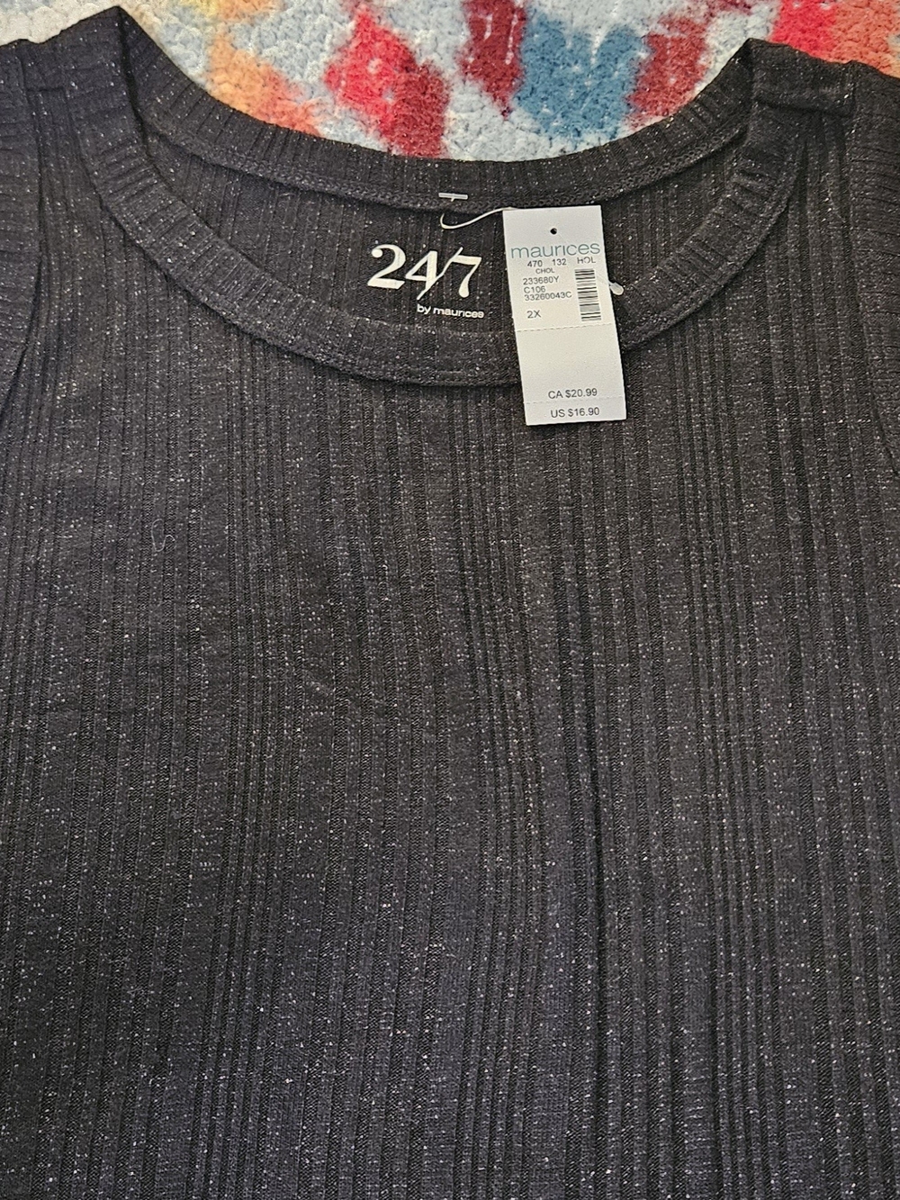 Maurices 247 Men's Black Ribbed Crewneck Sweater with Subtle Shimmer